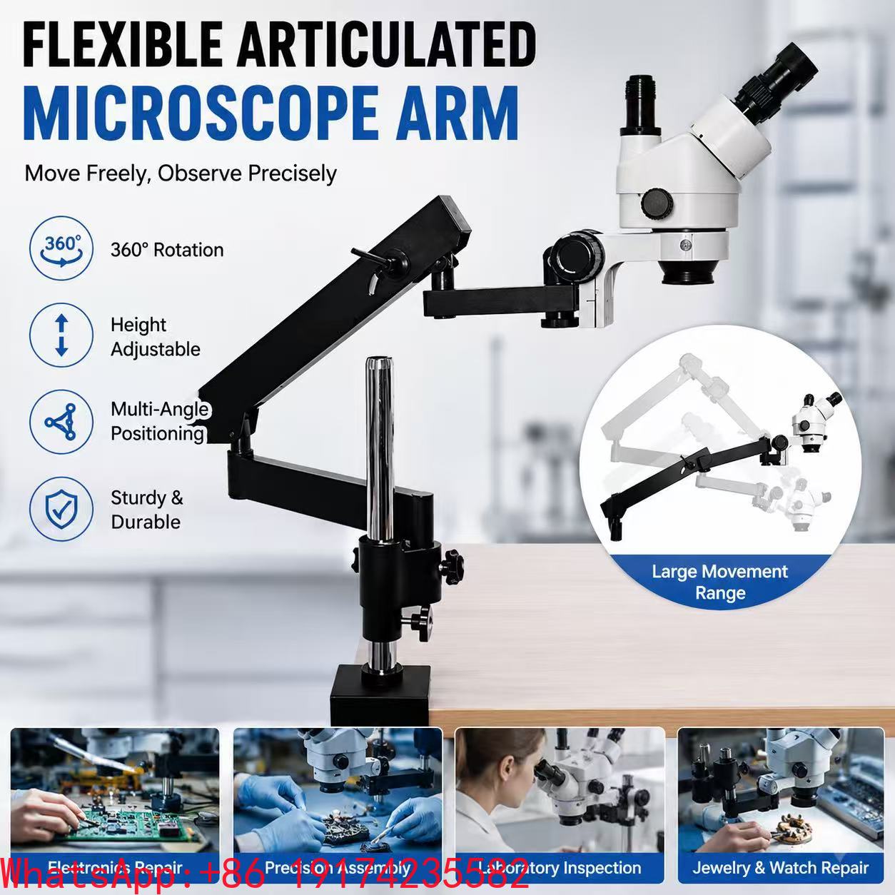 Microscope Boom Stand Articulating - Lengan Artikulasi Fleksibel dengan Rentang Gerakan