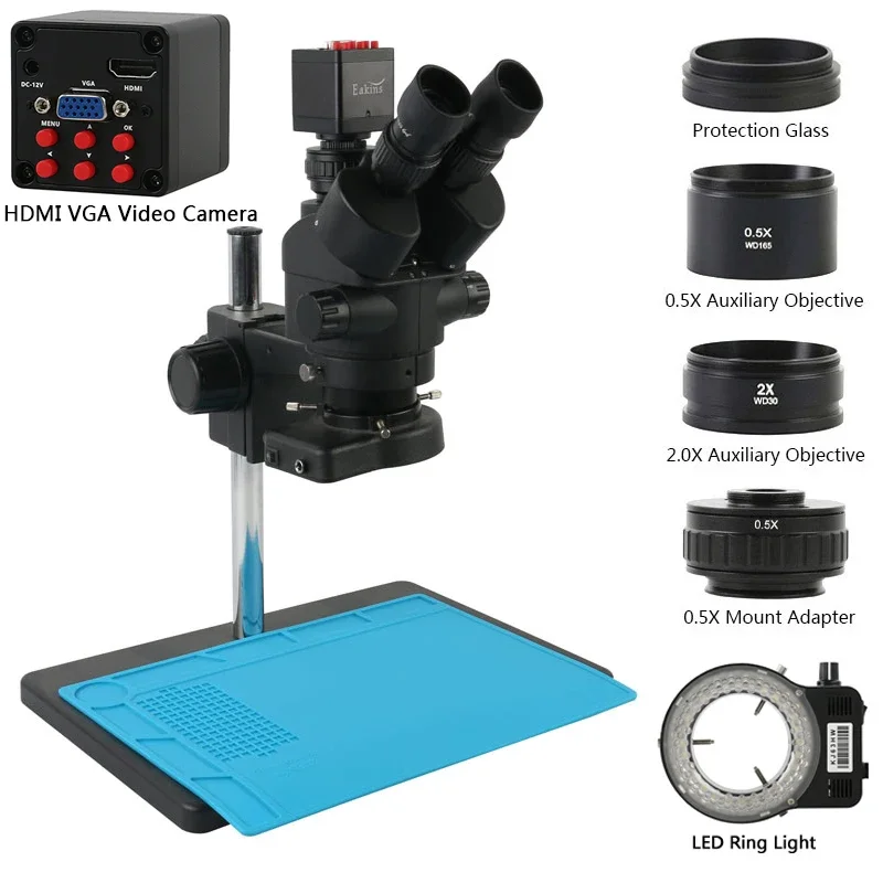 Trinocular Stereo Microscope 7X-45X - Kamera Video 1080P 2K 4K VGA