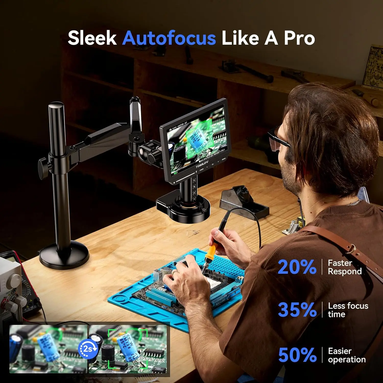 Digital Microscope 4K Hdmi 2000X - TOMLOV TM4K-AF Flex Arm Autofokus 4K