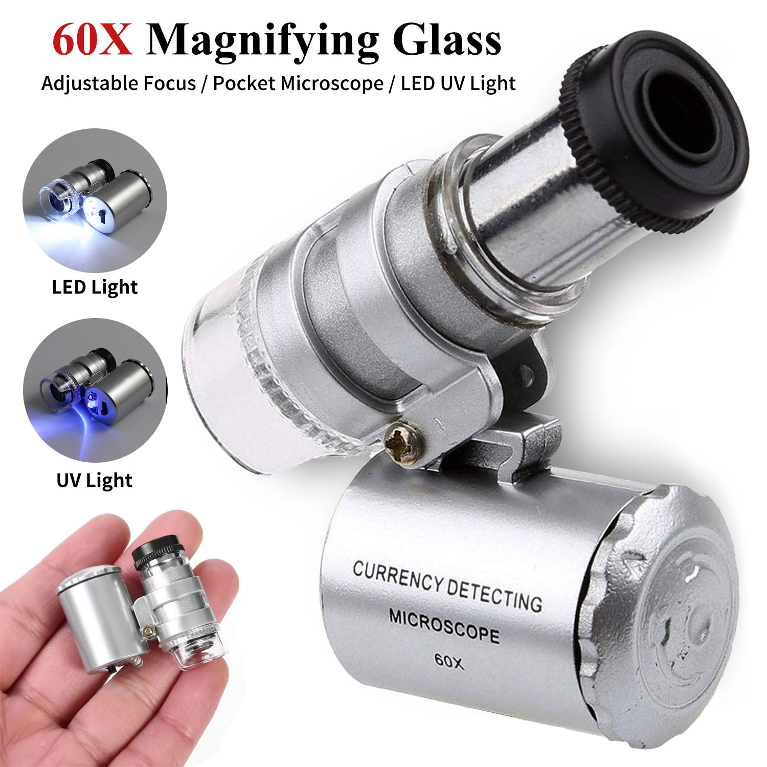 Gem Microscope Jeweler - Kaca pembesar mata perhiasan 60x, dengan