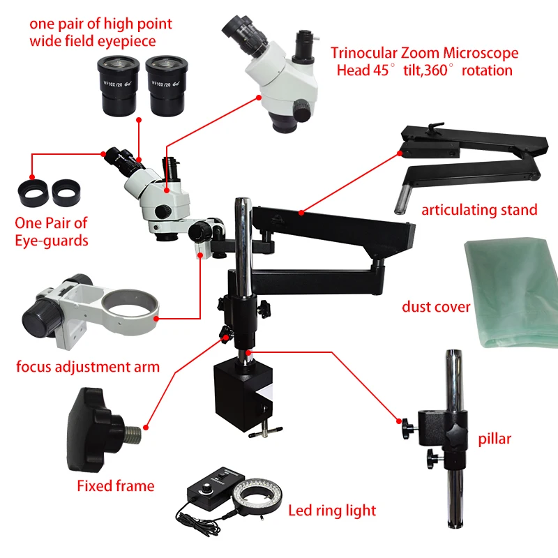 Mikroskop Stereo Trinokuler de - Microscope Boom Stand Articulating ulasan dan harga