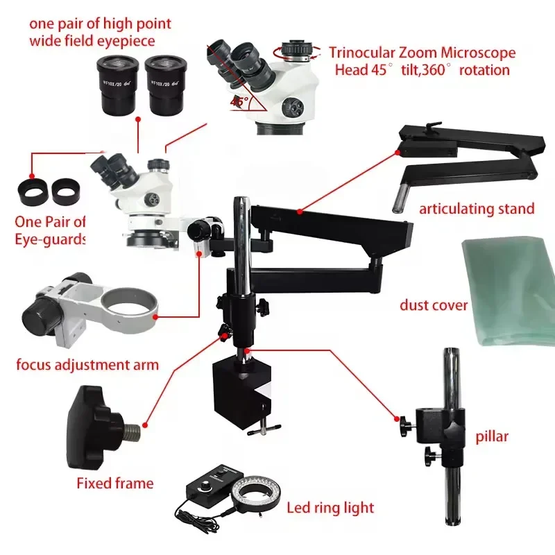 Mikroskop Stereo Trinokuler 20 - Microscope Boom Stand Articulating ulasan dan harga