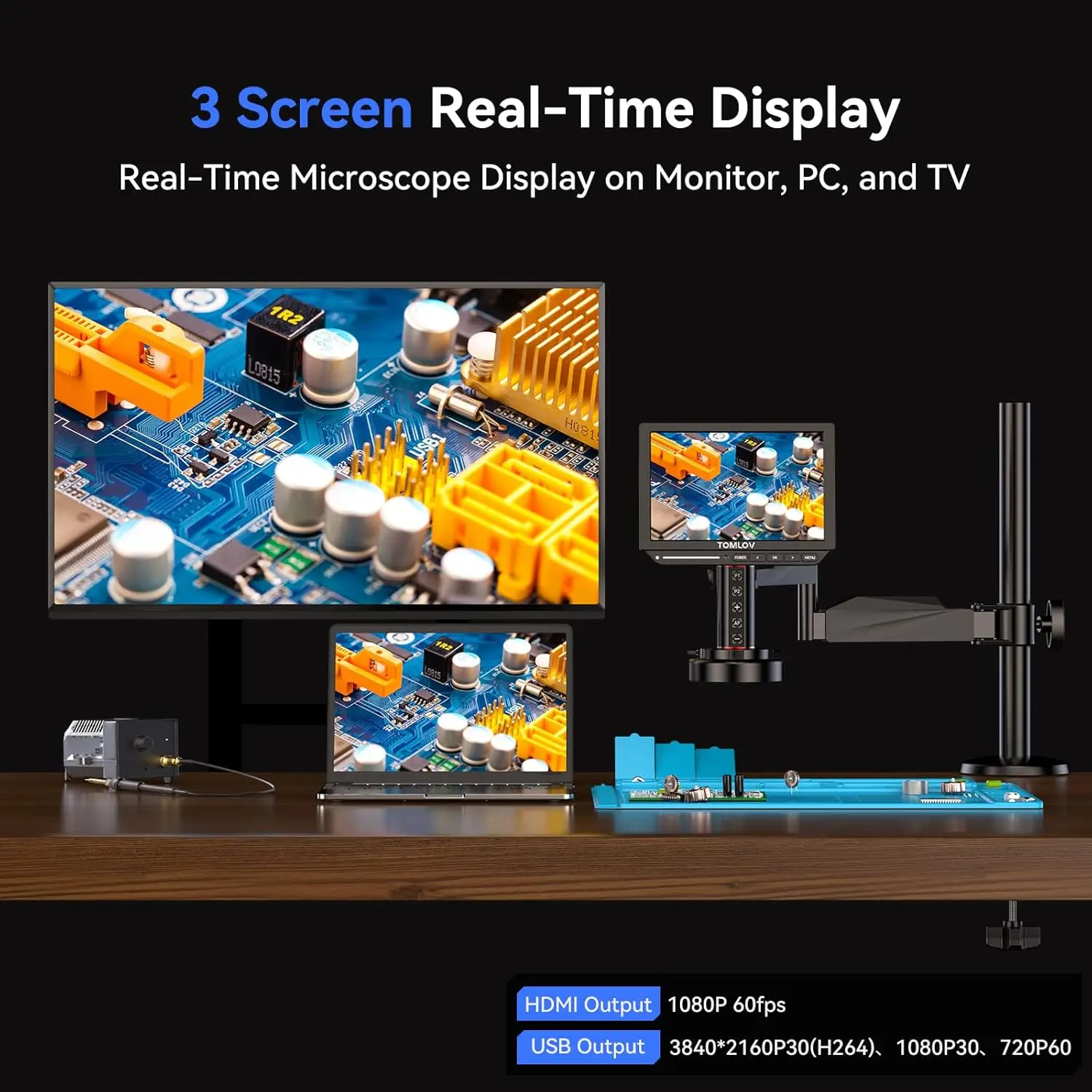 TOMLOV TM4K-AF Flex Arm Autofo - Digital Microscope 4K Hdmi 2000X ulasan dan harga